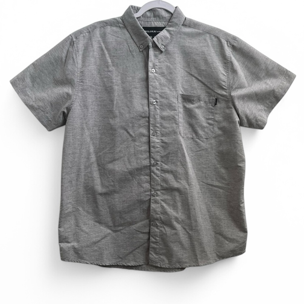 Molokai Surf Co. Gray Collared Button Up Short Sleeve Shirt Cotton Men X-Large
